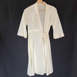 vintage valmode baby yellow robe 3/4 sleeves lingerie women's size small belted